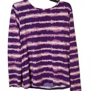 Lands' End Women's Long Sleeve Vibrant Bold Purple Striped Tie-Dye Top Size 2X
